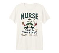 Vintage Nurse Fueled By Coffee & Chaos RN Medical Premium T-Shirt
