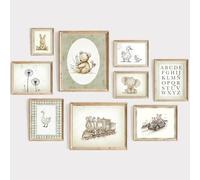 Vintage Nursery Wall Art Decor Baby Room Prints Sage Green Nursery Wall Decor Bear Duck Pictures Kids Poster Bunny Artwork Neutral Toddler Painting for Gallery Bedroom 12x16 Inch Unframed Set of 6
