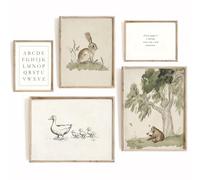 Vintage Nursery Wall Art Kids Canvas Prints Baby Boys Wall Decor Animal Pictures Bunny Poster Neutral Children Prints Duck Painting Woodland Bear Artwork for Farmhouse Bedroom 8x10 Inch Unframed