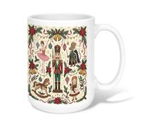 Vintage Nutcracker Ballet Illustration Christmas Ceramic Coffee Mug 15oz | Nutcracker Ballet Theme, Tea Cup, Vintage Storybook Illustration, Festive Botanical Accents, Holiday Home Decor