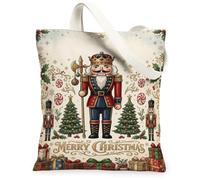 Vintage Nutcracker Christmas Quote Canvas Tote Bag 13x15 Inch | Vintage Holiday Illustration, Festive Gift Boxes, Evergreen Pine Trees, Seasonal Spirit, Traditional Winter Decor