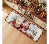 Vintage Nutcracker Winter Holiday Theme Christmas Kitchen Rugs 16x47 Inch | Victorian Lady Portrait, Rugs For Kitchen Floor, Poinsettia Floral Accents, Vintage Holiday Typography, Kitchen Floor Runner