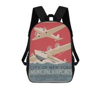Vintage NYC New York Airports Travel Backpack School Daypacks Business Backpack Water Resistant Bookbag for Men, Women & Teenage Boys 17inch