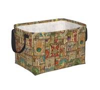 Vintage Occult Tarot Cards Foldable Rectangular Storage Basket | Open-Top Design With Two Handles And A Flexible Plastic Rim.