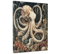 Vintage Ocean Octopus Canvas Prints Wall Art 8 * 12 x1, Aesthetic Retro Sealife Wall Art for Living Room Bathroom, Small Large Vertical Underwater Decorative Art Bedroom Women Men