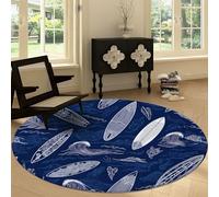 Vintage Ocean Surfboard Geometric Washable Round Carpet 180 cm, Japanese Bedroom Circular Non-slip Rug - Print Decor Short Pile Carpet Non-Shedding for Living Room Kitchen Office Playroom