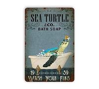 Vintage Ocean Turtle Signs - Funny Bathroom Wall Decor, 6x8 Inch Tin Signs