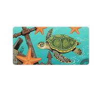 Vintage Ocean Turtle Starfish Desk Mat 30x60cm, Non-Slip Rubber Base with Stitched Edges, Waterproof Desk Pad for Keyboard & Mouse, Large Mouse Pad for Office Gaming