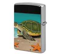 Vintage Ocean Turtle Starfish Lighter Case Metal Double-Sided Lighter Cover Pocket Lighters Sleeve Windproof Lighters Accessories for Men Women