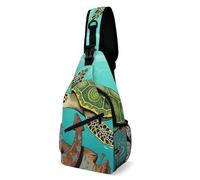 Vintage Ocean Turtle Starfish Sling Bag Small Crossbody Bags with Adjustable Strap Durable Chest Bag for Hiking Travel