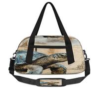Vintage Ocean Turtle World Map Kids Overnight Duffle Bags Boys Girls Teen Sports Gym Bag for Weekender Travel Gymnastics Dance Ballet