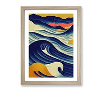 Vintage Ocean Wave Art No.1 Framed Print | A3 Oak Framed Wall Art | Ready to Hang | Classic Nautical Picture | Living Room Bedroom Lounge Office
