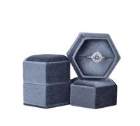 Vintage Octagon Square Velvet Single And Double Ring Box With Detachable Lid Earrings Proposal Engagement Wedding Ceremony Gifts for Proposal, Wedding(Grey Blue-S)