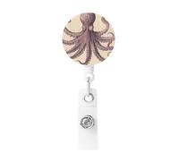 Vintage Octopus Badge Reels Retractable with Belt Clip, Lightweight Plastic Name Card Holder Retractable Keychain ID Badge Holder Funny Name Badge Clip for Work Nurse Gifts