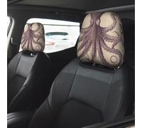 Vintage Octopus Car Seat Headrest Cover 2 PCS, Soft Stretchable Fabric Car Head Rest Protector Dustproof Removable Car Headrest Covers Universal Vehicle Accessories