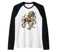 Vintage Octopus Floral Kraken Sea Monster Ocean Animal Lover Raglan Baseball Tee