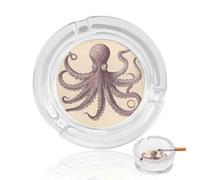 Vintage Octopus Round Clear Glass Ashtray Thickened Crystal Glass Ashtray Portable Windproof Desktop Cigarette Ash Tray for Home Office Bar Patio Decor