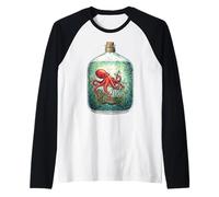 Vintage Octopus s Shipwreck Bottle s Cephalopod Ocean Art Raglan Baseball Tee