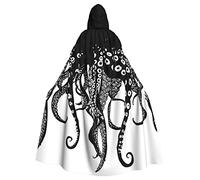 Vintage Octopus Tentacles Halloween Hooded Cloaks Witch Robe Cloaks, Holiday Party Cosplay Costumes (Unisex) Black, Black, One Size