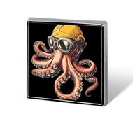 Vintage Octopus Workers Badge Pin Brooch Square Shape Button Aluminum Decor for Backpacks Hats 0.7 Inch