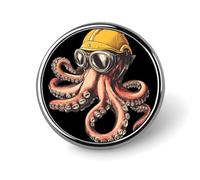Vintage Octopus Workers Round Badge Pin Brooch Button Stylish Aluminum Decorative for Clothes Backpacks Hats