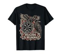 Vintage Odin Huginn Muninn Viking Ravens Vegvisir Norse Value Graphic T-Shirt