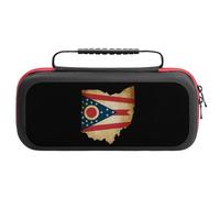 Vintage Ohio State Map with Flag Compatible with Switch Carrying Case Waterproof Protective Travel Bag with 20 Game Card Slots