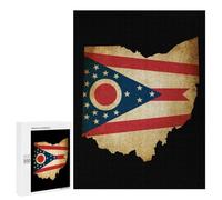 Vintage Ohio State Map with Flag Wooden Jigsaw Puzzles for Adults Funny Brain-Teasing Game Idea Puzzle Gift