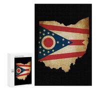 Vintage Ohio State Map with Flag Wooden Jigsaw Puzzles for Adults Funny Brain-Teasing Game Idea Puzzle Gift