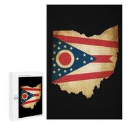 Vintage Ohio State Map with Flag Wooden Jigsaw Puzzles for Adults Funny Brain-Teasing Game Idea Puzzle Gift