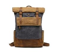Vintage Oil Waxed Canvas Leather Backpack Large Capacity 15-17 Inch Computer Backpack Unisex, Suitable For Institution, Travel, Hiking And Camping(Dark Grey)