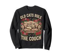 Vintage Old Cats Rule The Couch Floral Sofa Sleeping Cat Sweatshirt