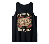 Vintage Old Cats Rule The Couch Floral Sofa Sleeping Cat Tank Top