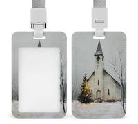 Vintage Old Country Church ID Badge Holder Retractable Clip Card Holder Card Protector Name Badge Name Tag for Work Office Doctor Nurse