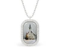 Vintage Old Country Church Rectangle Pendant Necklace Silver Women Jewelry Alloy Keychain Tag Jewelry