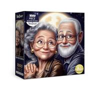 Vintage Old Couples Puzzles for Adults 1000 Pieces Art, Beatiful Starry Night Lady Grandma Jigsaw Puzzles, Pretty Romantic Moon Stars Grandpa Puzzle