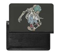 Vintage Old Hand Drawn Skeleton Riding a Skateboard on Black Dark Women's Passport Protector, Men's Passport Protector, PU Travel Passport Protector for Women Men Worker 5.8 x 3.9 x 0.4 inch