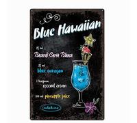Vintage Old Iron Plaque | Blue Hawaiian Cocktail Recipe Antique Iron Artwork Tinplate Wall Decoration | Retro Nostalgic Tin Metal Signs Wall Art of Kitchen | Beer Bar | Man Cave | Restaurant