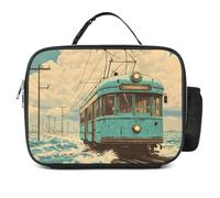 Vintage Old Japanese Train On Water Insulated Lunch Bag Reusable Cooler Tote Leakproof Lunchbox Organizer with Detachable Handle
