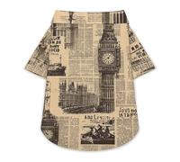 Vintage Old Newspaper Paper London Dog Shirt Soft Breathable Dog T-ShirtSummer Buttons Clothes Breathable Pet Apparel Daily Wear 2XL