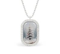 Vintage Old Pine Tree in The Winter Snow Rectangle Pendant Necklace Silver Women Jewelry Alloy Keychain Tag Jewelry