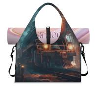 Vintage Old Steam Train Sports Duffle Bag with Shoe Compartment Weekend Overnight Bags Tote Cabin Luggage Bag for Gym Yoga Travel