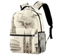 Vintage Old Style Monuments Places of Interest Travel Laptop Backpack, 16 Inch Large School Backpacks for Teen Boys and Girls, WaterProof Computer Bag Bookbag