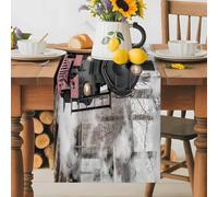 Vintage Old Train Table Runner 13x70 Inches Long Black Steam Transportation Station Photos Cotton Linen Table Runner Burlap Style for Dinner Table Party Decor Tabletop Decorations