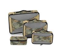 Vintage Old World Map 4 Set Packing Cubes, Travel Packing Organizers, 600D Oxford Cloth Toiletry Storage Bag, Luggage Mesh Bags for Accessories