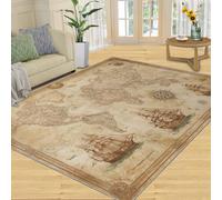Vintage Old World Map Compass Wind Rose Area Rug - Retro Tall Ships Brown Beige Antique Style Exploration Design, Nautical Themed Rug for Study Office Travel Room-120 * 180CM