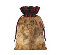 Vintage Old World Map Print Reusable Gift Bags with Drawstring - Xmas Holiday Party Favors Pouches for Christmas, Birthdays