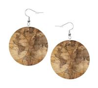 Vintage Old World Map Prints Leather round earrings Pendant Stylish and beautiful Lightweight Dangle for Women Girls