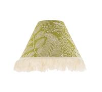 Vintage Olive Green Jacquard Linen Floral Coolie Lamp Shade with White Fabric Tassels | Inner Cream Lining | 25cm x 30cm by Happy Homewares