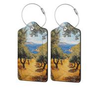 Vintage Olive Grove with The Sea Luggage Tag for Suitcase 2 Pack Leather Luggage Tag with Privacy Flap Name Id Label and Metal Loop for Women Men Travel
